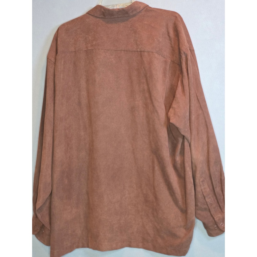 Van Heusen Soft Suede Shirt Mens XL Rust Brown Faux Suede Button Down Distressed - Picture 12 of 12